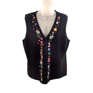 90's Hampshire Studio Snow Christmas Knit Sweater Vest Women's Large Full Zip